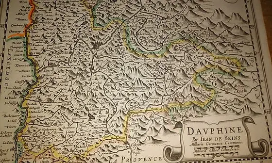MAPA ANTIGUO: DAUPHINE Par JEAN DE BEINS. Petrus Kaerius Caelavit.