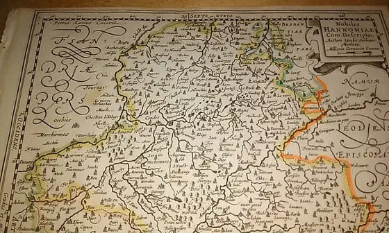 MAPA ANTIGUO: NOBILIS HANNONIAE Com. Descriptio. Auctore Iacobo Surbonio Montano. Petrus Kaerius Coelavit.