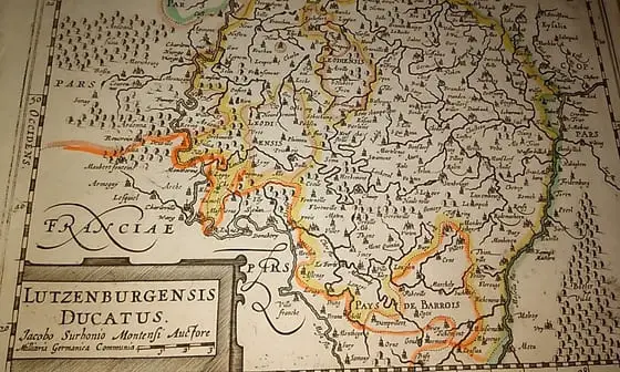 MAPA ANTIGUO: LUTZENBURGENSIS DUCATUS. Jacobo Surbonio Montensi Auctore.