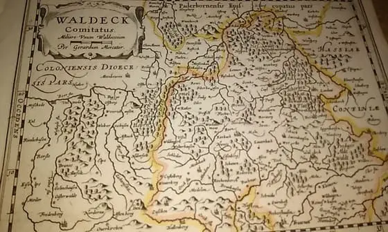 MAPA ANTIGUO: WALDECK Comitatus. Per Gerardum Mercator.
