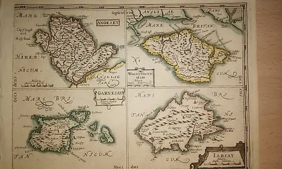 MAPA ANTIGUO: Islas de: ANGLESEY, WIGHT VECTIS OLIM, GARNESAY, IARSAY