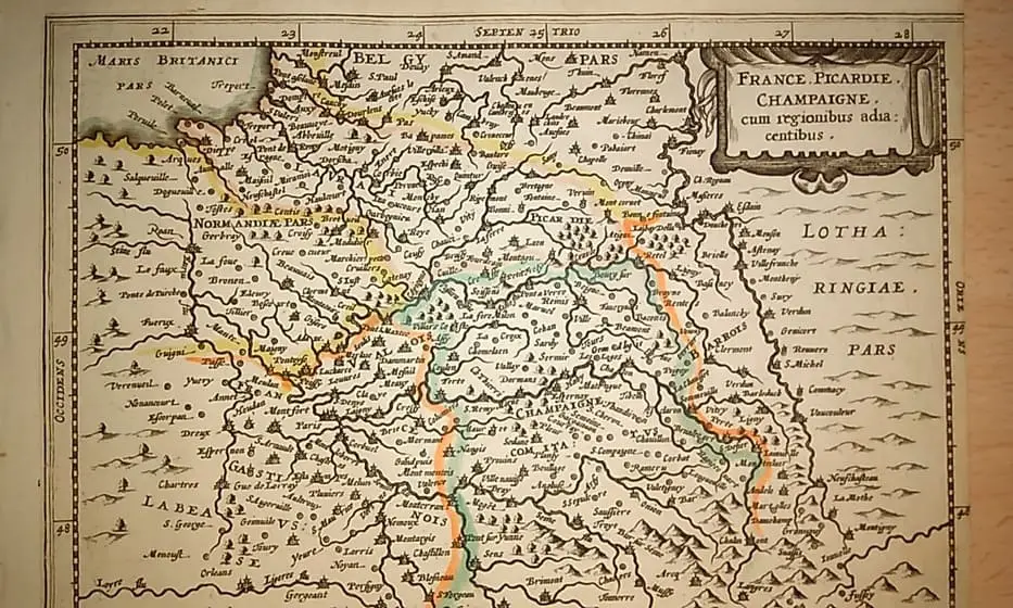 MAPA ANTIGUO: FRANCE. PICARDIE. CHAMPAIGNE cum regionibus adiacentibus