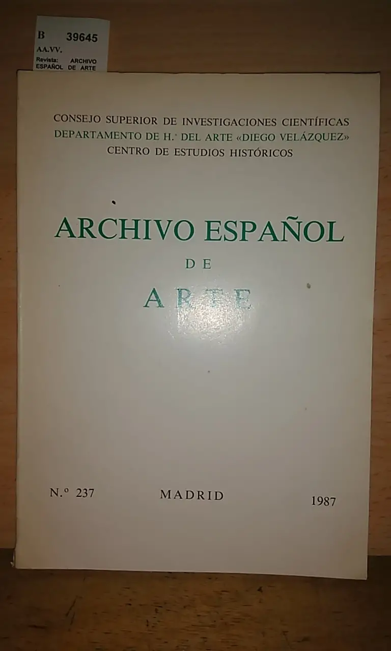 Revista: ARCHIVO ESPAÑOL DE ARTE Nº 237. 1987