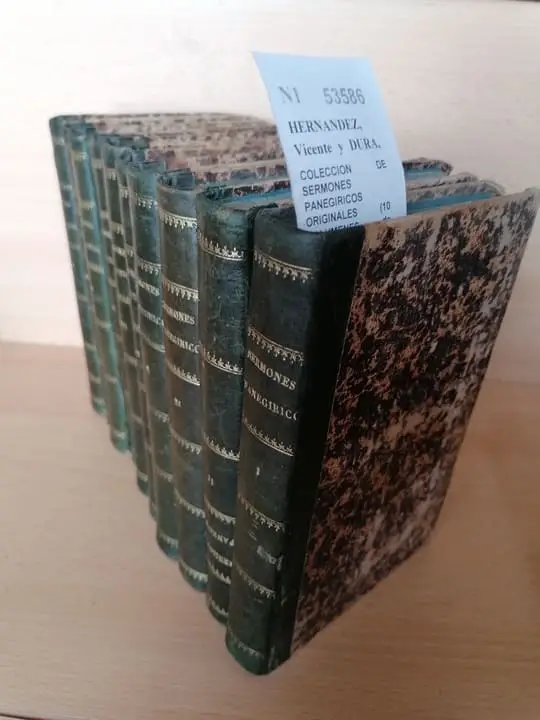 COLECCION DE SERMONES PANEGIRICOS ORIGINALES (10 VOLUMENES, de once), COMPUESTOS por el P. M. Fr. —, del orden de predicadores, y el doctor D. — … comprende además de los sermones de algunos misterios del Señor y de la Virgen Santisima los panegiricos de casi todos los principales santos que se veneran en la Iglesia universal y en la de España, y unas cuantas oraciones funebres.